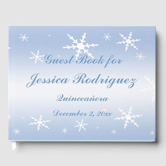 Blauw Wit Sneeuwvlok Winter Quinceañera Guest Book Gastenboek (Voorkant)