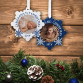 Blauw Wit Sneeuwvlokken Baby's 1e Kerstmis Ornament Kaart