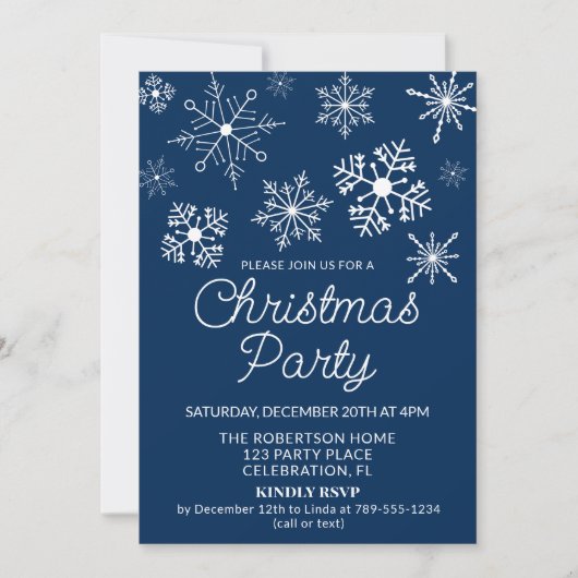 Blauw Wit Sneeuwvlokken Kerstfeest uitnodiging (Voorkant)