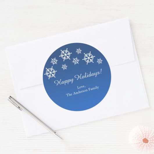 Blauw & Wit Sneeuwvlokken Kerstvakantie Stickers (Envelop)