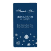 Blauw Wit Sneeuwvlokken Winter Bruiloft Labels (Voorkant)