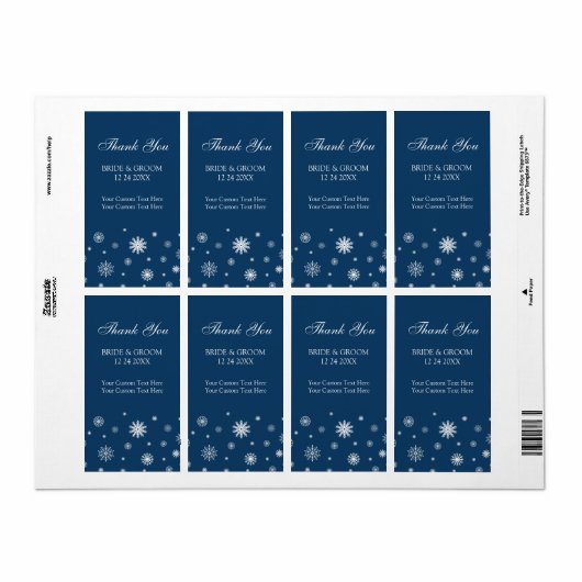 Blauw Wit Sneeuwvlokken Winter Bruiloft Labels (Full Sheet)