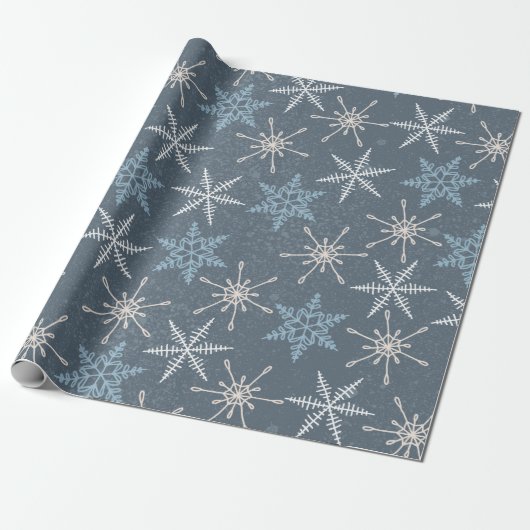 blauw wit Snowflake kerstmis Cadeaupapier (Uitgerold)