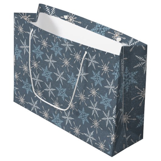  blauw wit Snowflake kerstmis Groot Cadeauzakje (Voorkant Gekanteld)