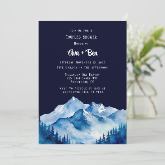 Blauw Wit Snowy Mountains Koppels Douche Kaart (Staand voorkant)