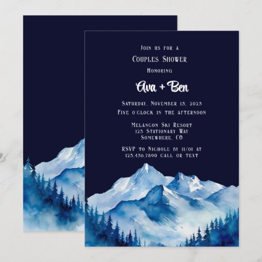 Blauw Wit Snowy Mountains Koppels Douche Kaart (Voorkant / Achterkant)