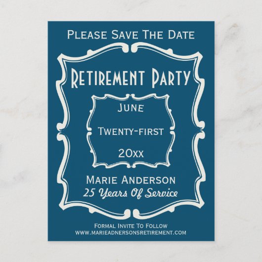 blauw wit sparen de Partij van de Pensionering va Aankondigingskaart (Voorkant)