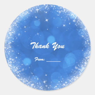 Blauw & Wit Sparkle Faux Glitter Cinderella Party Ronde Sticker
