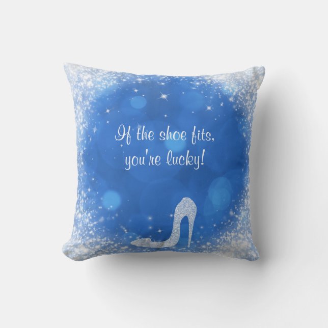 Blauw & Wit Sparkle Glamour Hoge Hak Schoenen Kussen (Voorkant)