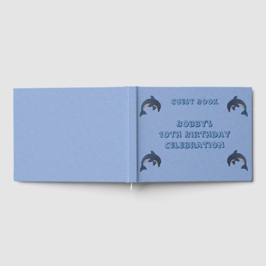 Blauw Wit Sparkle Look Jumping Verjaardag Dolfijne Gastenboek (Volledig)