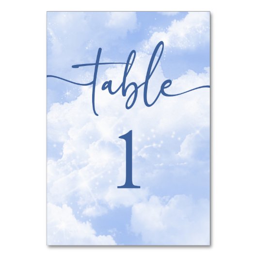 Blauw Wit Sparkle Wolken Bruiloft Kaart (Achterkant)