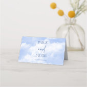 Blauw Wit Sparkle Wolken Bruiloft Plaatskaartje (Achterkant)