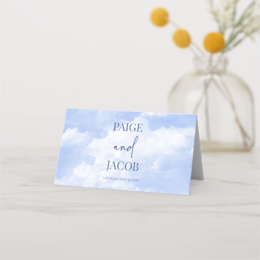 Blauw Wit Sparkle Wolken Bruiloft Plaatskaartje (Achterkant)