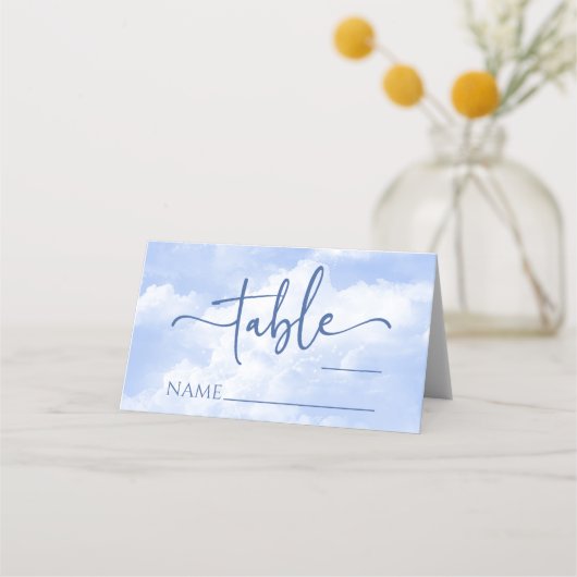 Blauw Wit Sparkle Wolken Bruiloft Plaatskaartje (Voorkant)