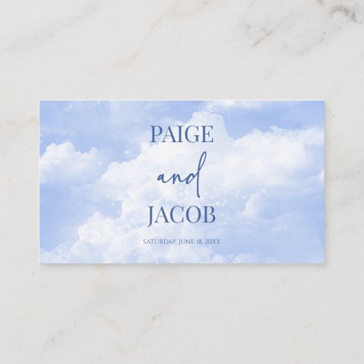 Blauw Wit Sparkle Wolken Bruiloft Plaatskaartje (Achterkant)