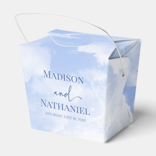Blauw Wit Sparkle Wolken Dromerige Elegante Bruilo Bedankdoosjes (Achterkant)