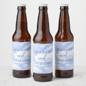 Blauw Wit Sparkle Wolken Dromerige Elegante Bruilo Bier Etiket (Flessen)