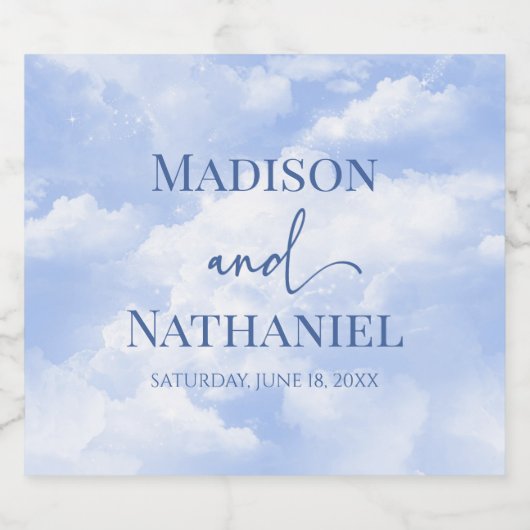 Blauw Wit Sparkle Wolken Dromerige Elegante Bruilo Bier Etiket (Enkel label)