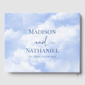 Blauw Wit Sparkle Wolken Dromerige Elegante Bruilo Gastenboek (Achterkant)