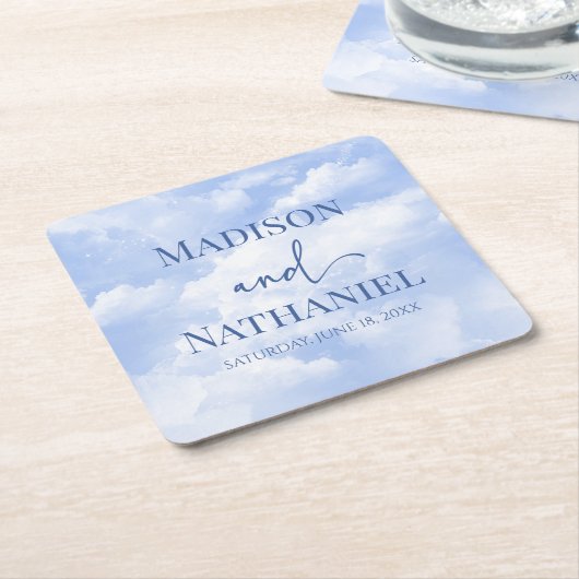 Blauw Wit Sparkle Wolken Dromerige Elegante Bruilo Kartonnen Onderzetters (Schuin)