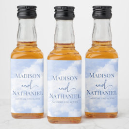 Blauw Wit Sparkle Wolken Dromerige Elegante Bruilo Likeurfles Etiket