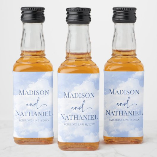 Blauw Wit Sparkle Wolken Dromerige Elegante Bruilo Likeurfles Etiket (Flessen)