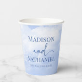 Blauw Wit Sparkle Wolken Dromerige Elegante Bruilo Papieren Bekers (Achterkant)