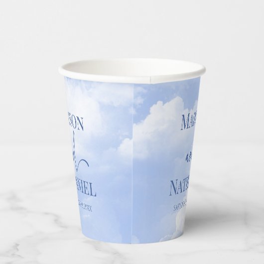 Blauw Wit Sparkle Wolken Dromerige Elegante Bruilo Papieren Bekers (Rechts)