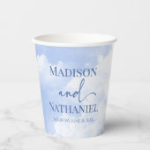 Blauw Wit Sparkle Wolken Dromerige Elegante Bruilo Papieren Bekers (Voorkant)