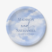 Blauw Wit Sparkle Wolken Dromerige Elegante Bruilo Papieren Bordje (Voorkant)