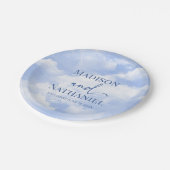 Blauw Wit Sparkle Wolken Dromerige Elegante Bruilo Papieren Bordje (Gekanteld)