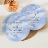 Blauw Wit Sparkle Wolken Dromerige Elegante Bruilo Papieren Bordje