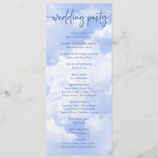 Blauw Wit Sparkle Wolken Dromerige Elegante Bruilo Programmakaart (Achterkant)