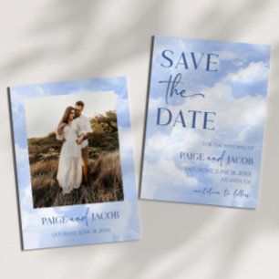 Blauw Wit Sparkle Wolken Dromerige Elegante Bruilo Save The Date