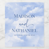 Blauw Wit Sparkle Wolken Dromerige Elegante Bruilo Wijn Etiket (Enkel label)