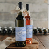 Blauw Wit Sparkle Wolken Dromerige Elegante Bruilo Wijn Etiket