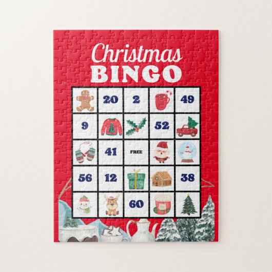 Blauw Wit Speelse Kerstmis Bingo puzzel (Verticaal)