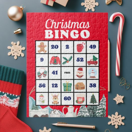 Blauw Wit Speelse Kerstmis Bingo puzzel Legpuzzel