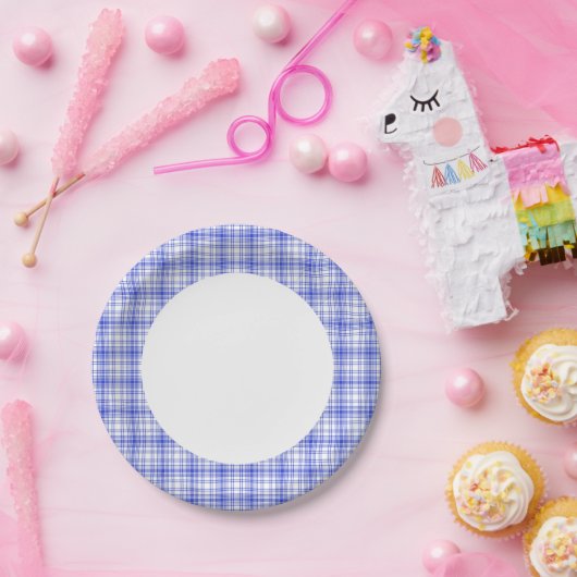 Blauw wit speldenschaal 2 papieren bordje (Feest)