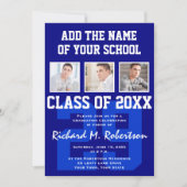 Blauw Wit Sportief Guy's Afstuderen Varsity Nummer Kaart (Voorkant)