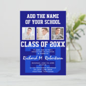 Blauw Wit Sportief Guy's Afstuderen Varsity Nummer Kaart (Staand voorkant)