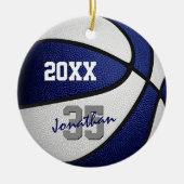 blauw wit , sportteam en basketbal keramisch ornament (Voorkant)