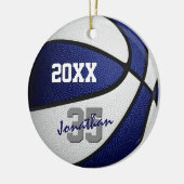 blauw wit , sportteam en basketbal keramisch ornament (Links)