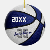blauw wit , sportteam en basketbal keramisch ornament (Achterkant)