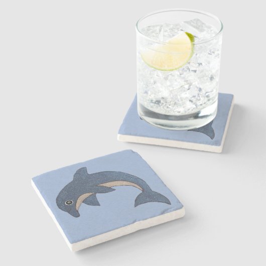 Blauw wit Springen Dolfijn Koel Swirl eye Stenen Onderzetter (Zijkant)