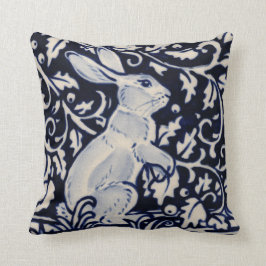 Blauw Wit Staand Konijn Haas Bunny Chinoiserie Kussen