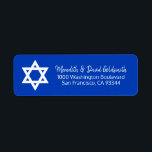 Blauw Wit Ster van David Bar Mitzvah Adres Etiket<br><div class="desc">Stuur uw Bar Mitzvah uitnodigingen,  rsvp envelop kaarten en bedankkaarten met deze donkere,  navy blauwe retour label stickers. Joodse ster van DAVID in het wit. Bewerkbare sjablonen zodat u lettertype en grootte kunt wijzigen.</div>