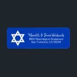 Blauw Wit Ster van David Bar Mitzvah Adres Etiket<br><div class="desc">Stuur uw Bar Mitzvah uitnodigingen,  rsvp envelop kaarten en bedankkaarten met deze donkere,  navy blauwe retour label stickers. Joodse ster van DAVID in het wit. Bewerkbare sjablonen zodat u lettertype en grootte kunt wijzigen.</div>