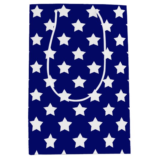 Blauw wit sterren patroon decoratief medium cadeauzakje (Voorkant)