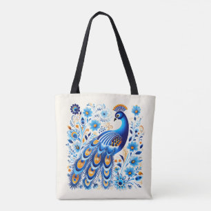Blauw Wit Stijlvolle Trendy Informal Causal Bloeme Tote Bag